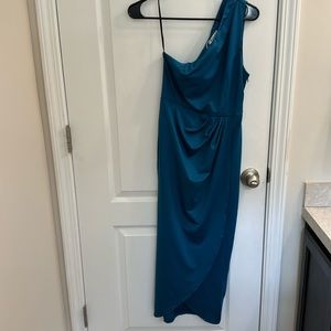 Zalalus 1 Shoulder Cutout Ruched Bodycon Slit Party S teal color